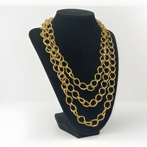 Multi Chain Necklace Gold Tone Linked Chunky Bold Layered 18 In